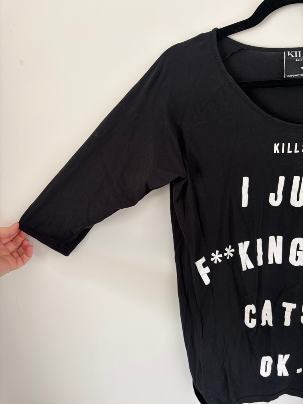 Killstar | 3/4 sleeve tee "I JUST F**KING LOVE CATS, OK." Goth Crazy Cat Lady - Picture 4 of 4